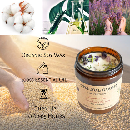 Organic Lavender Rosemary Aromatherapy Soy Candle-all Natural-100% Essential Oil-organic Dry Flowers-long Lasting 9oz-gift-