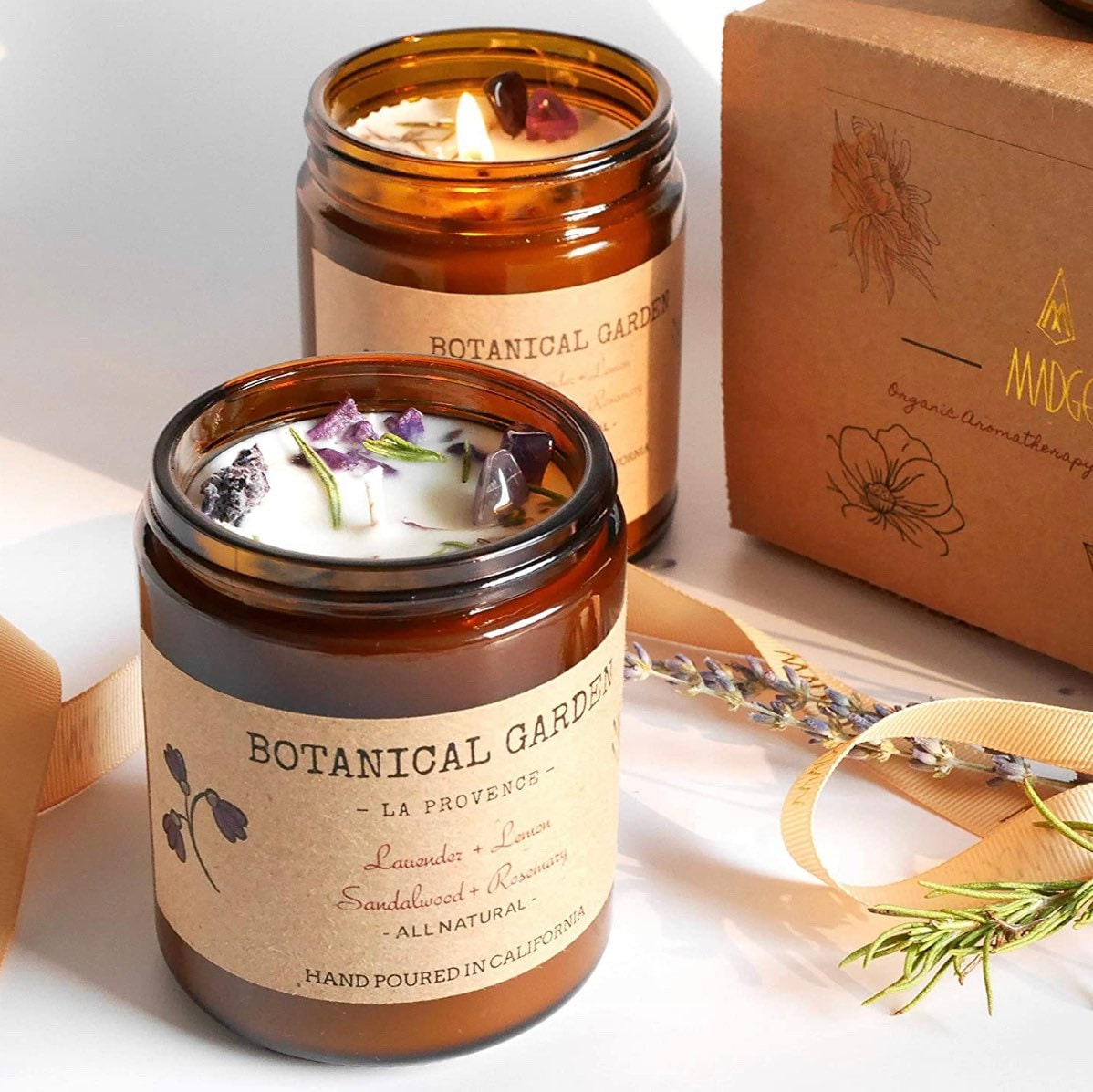 Organic Lavender Rosemary Aromatherapy Soy Candle-all Natural-100% Essential Oil-organic Dry Flowers-long Lasting 9oz-gift-