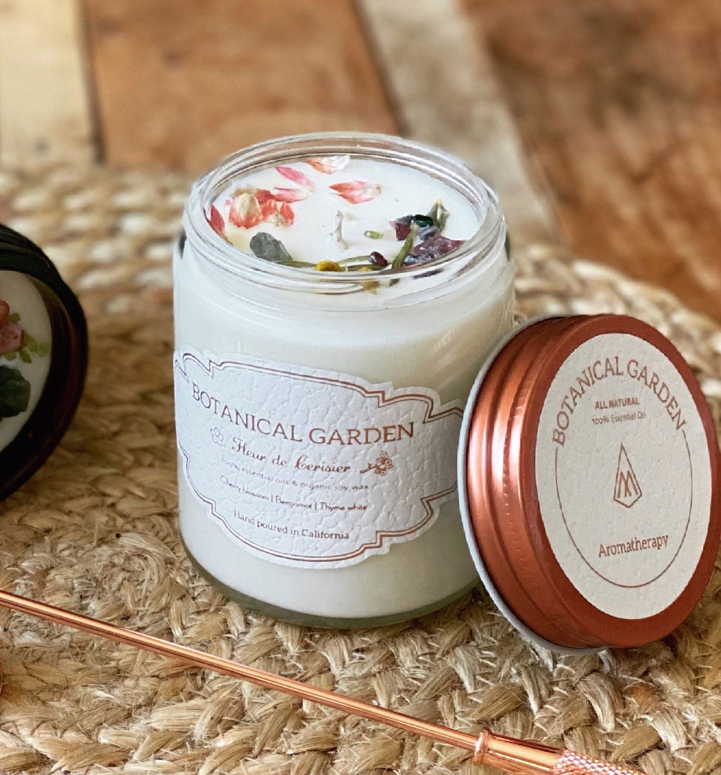 Organic Cherry Blossom Aromatherapy Soy Candle - 100% Essential Oil - All Natural - Organic Dry Flowers - Long Lasting 9oz - Gift