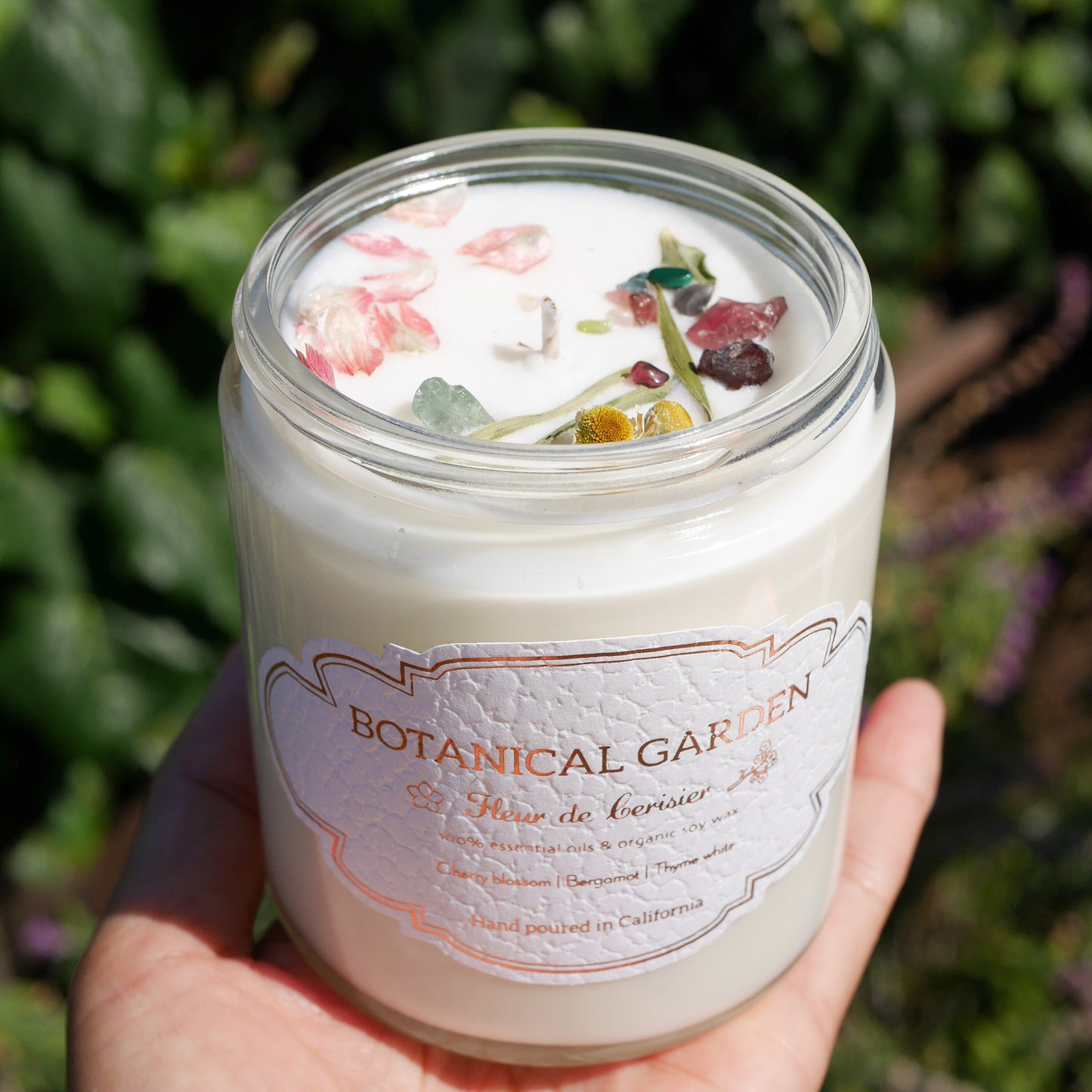 Organic Cherry Blossom Aromatherapy Soy Candle - 100% Essential Oil - All Natural - Organic Dry Flowers - Long Lasting 9oz - Gift