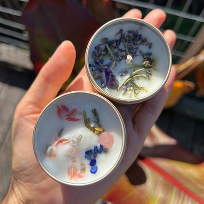 Essential Oil Soy Candle: Aromatherapy Candles With Dried Flowers ( 2oz Tins)