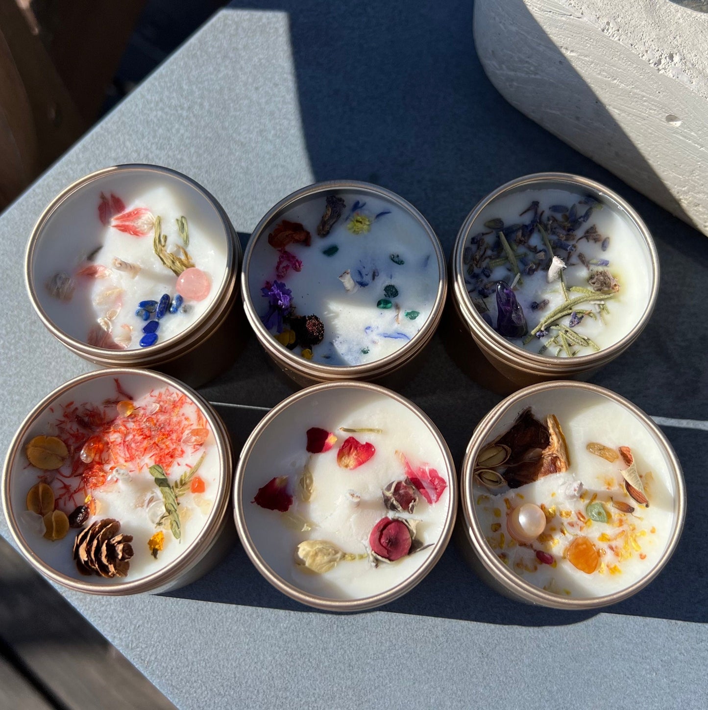 Essential Oil Soy Candle: Aromatherapy Candles With Dried Flowers ( 2oz Tins)