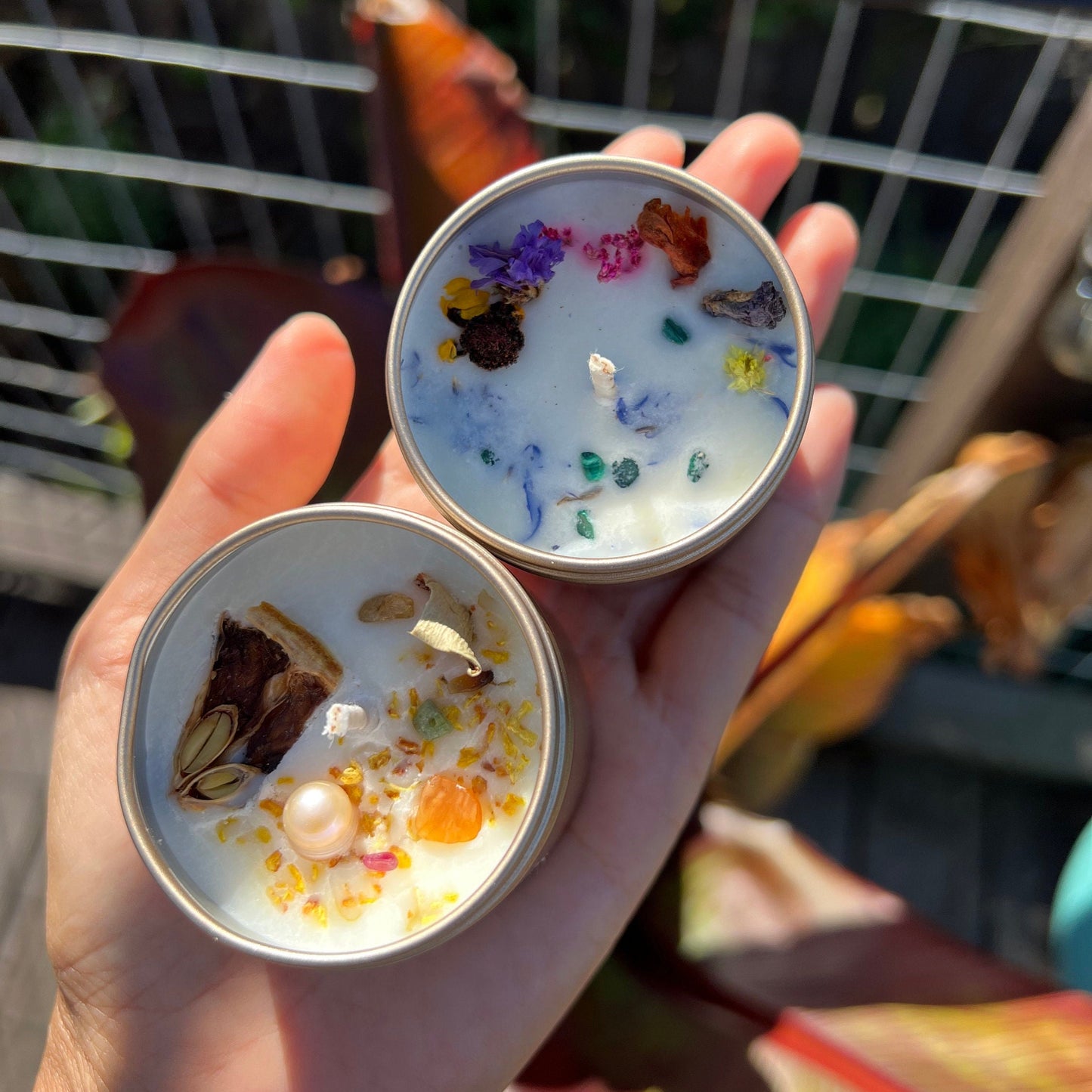 Essential Oil Soy Candle: Aromatherapy Candles With Dried Flowers ( 2oz Tins)