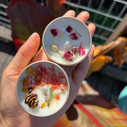 Essential Oil Soy Candle: Aromatherapy Candles With Dried Flowers ( 2oz Tins)