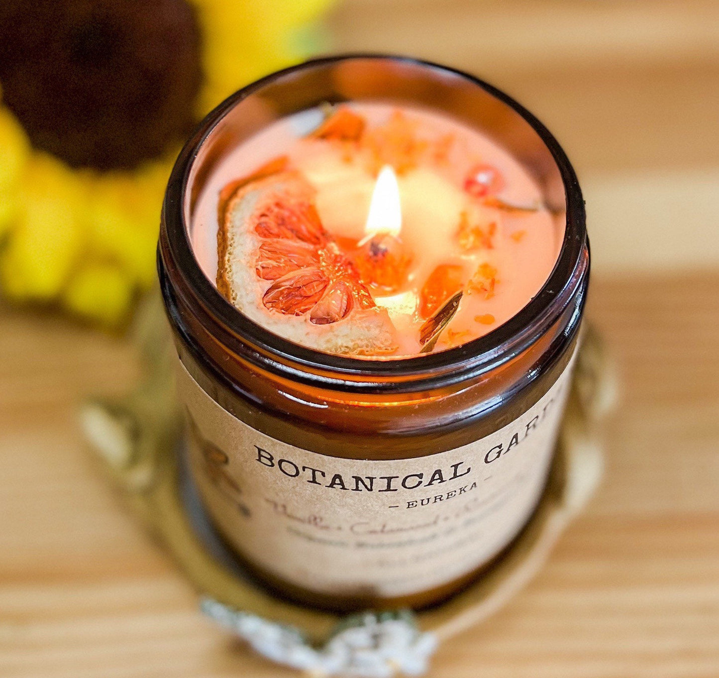 Cedarwood Rosemary Soy Candle: Aromatherapy Essential Oil, Dried Flowers