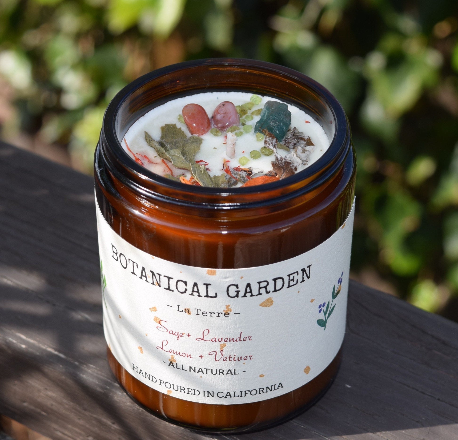 Sage Vetiver Aromatherapy Soy Candle: Organic Dried Flowers, Handmade