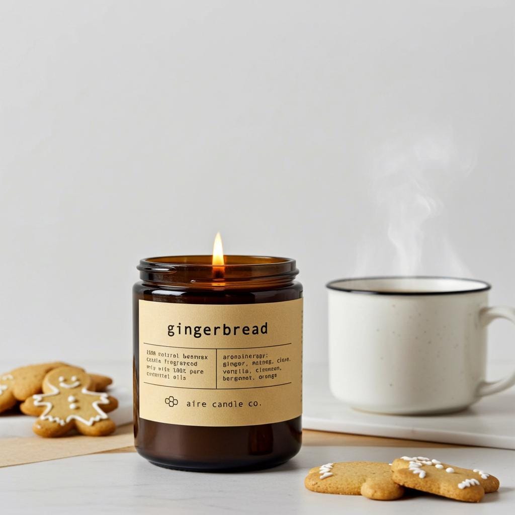 Gingerbread Beeswax Candle: Essential Oil Scented, Non-toxic, All Natural