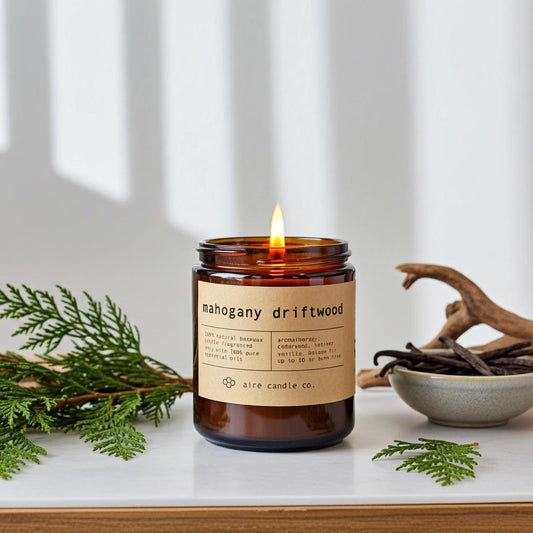 Mahogany Driftwood Beeswax Candle: Essential Oil Scented, Non-toxic, All Natural