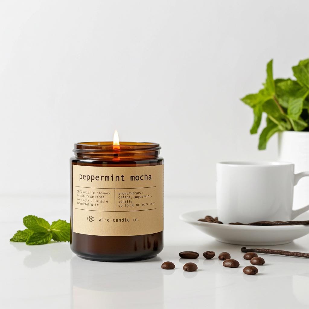 Peppermint Mocha Beeswax Candle: Essential Oil Scented, Non-toxic, All Natural
