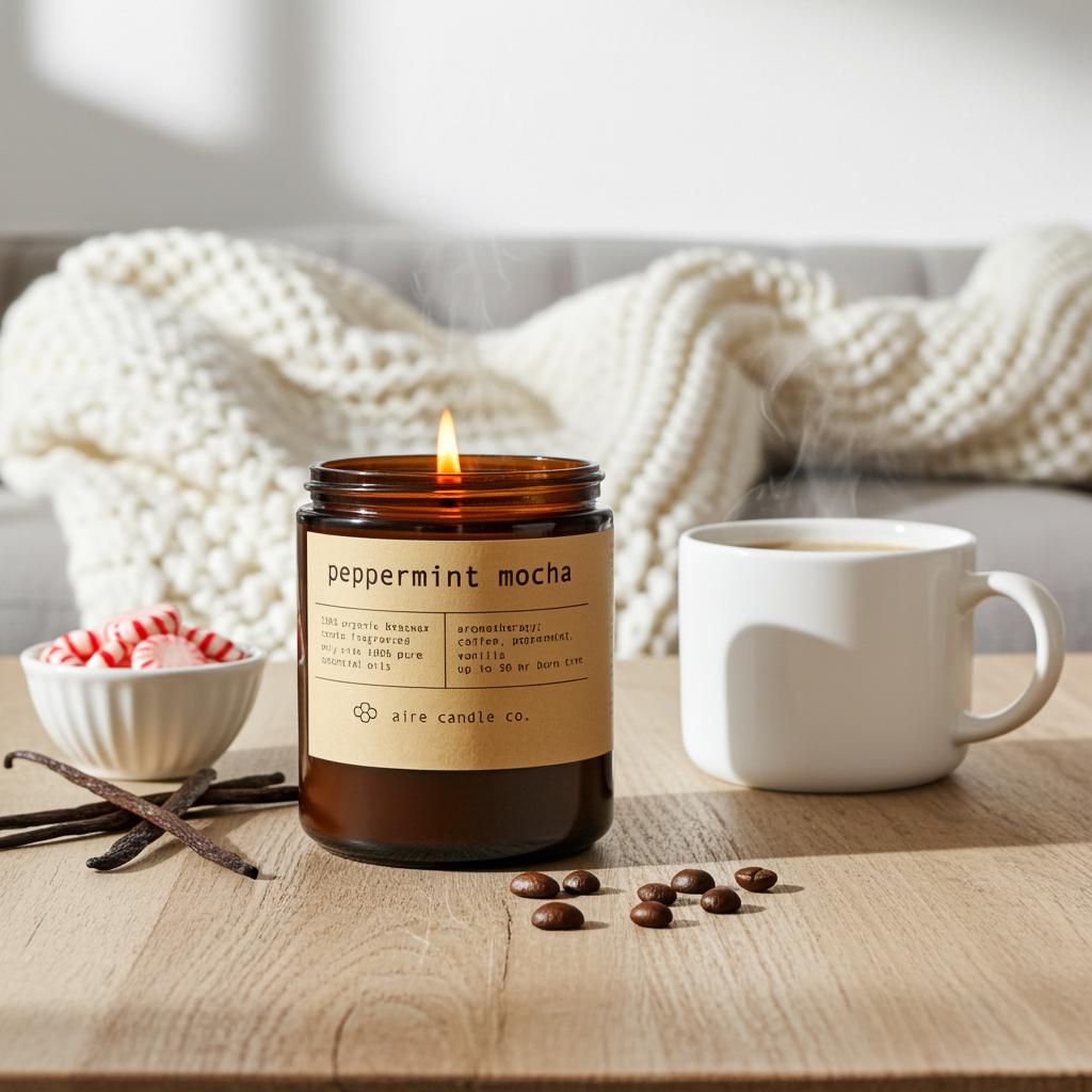 Peppermint Mocha Beeswax Candle: Essential Oil Scented, Non-toxic, All Natural
