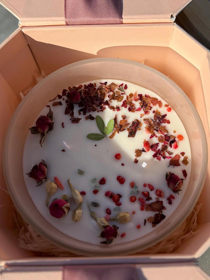 16oz Large Jasmine Rose Aromatherapy Soy Candle: Organic Dried Flowers, Essential Oil | Gift