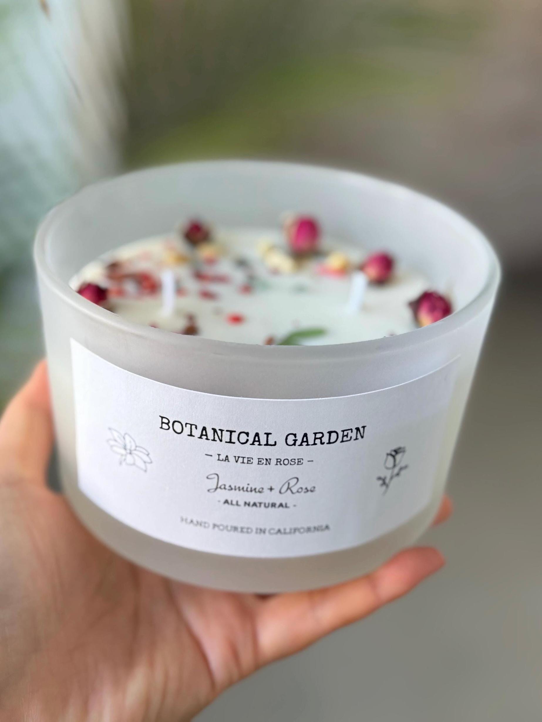 16oz Large Jasmine Rose Aromatherapy Soy Candle: Organic Dried Flowers, Essential Oil | Gift