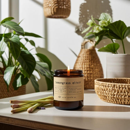 Lemongrass Elixir Beeswax Candle: Essential Oil Scented, Non-toxic, All Natural