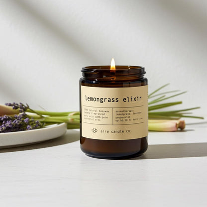 Lemongrass Elixir Beeswax Candle: Essential Oil Scented, Non-toxic, All Natural