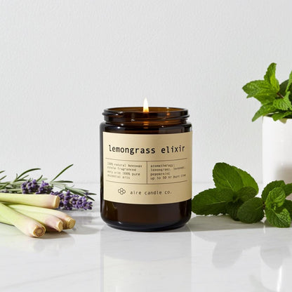 Lemongrass Elixir Beeswax Candle: Essential Oil Scented, Non-toxic, All Natural