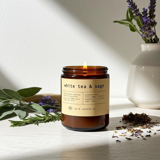 White Tea & Sage Beeswax Candle: Essential Oil Scented, Non-toxic, All Natural