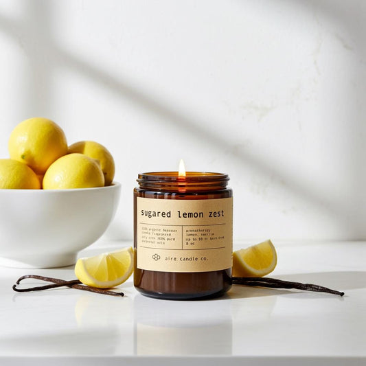 Sugared Lemon Zest Beeswax Candle: Essential Oil Scented, Non-toxic, All Natural