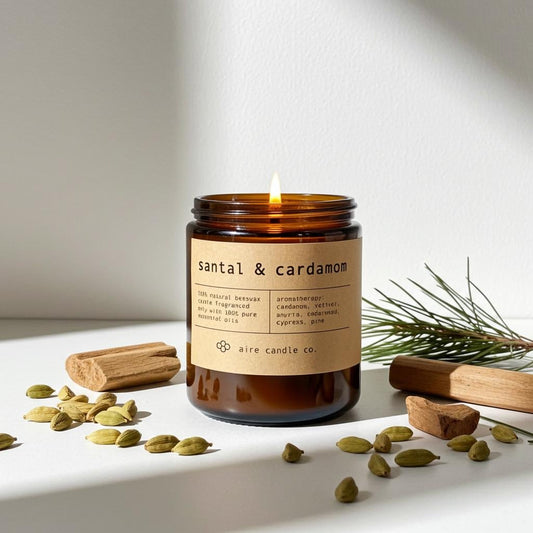 Santal & Cardamom Beeswax Candle: Essential Oil Scented, Non-toxic, All Natural