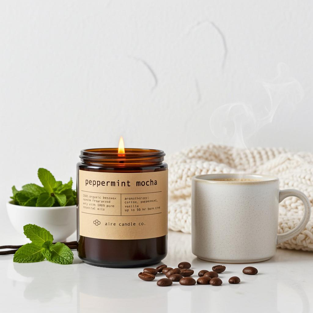 Peppermint Mocha Beeswax Candle: Essential Oil Scented, Non-toxic, All Natural